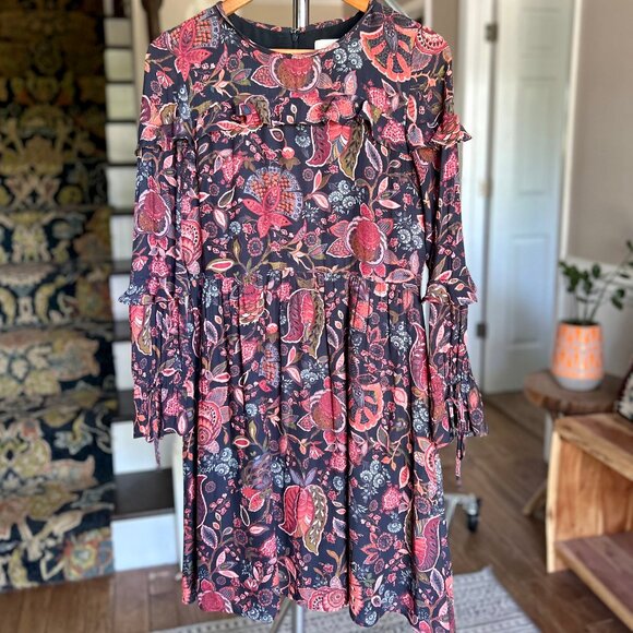 LOFT Ruffle Detail Long Sleeve Mid Length Boho Cottagecore Prairie Dress Sz 6 - Picture 3 of 9